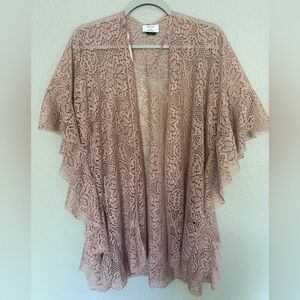 David and Young Dusty Rose Floral Lace Kimono Wrap Cover Up One Size Boho